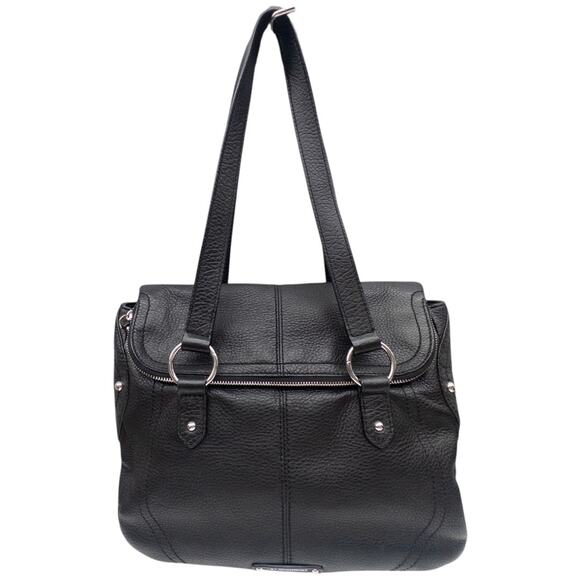 B Makowsky Black Leather Shoulder Bag Foldover Tote BM40415M - Picture 3 of 13